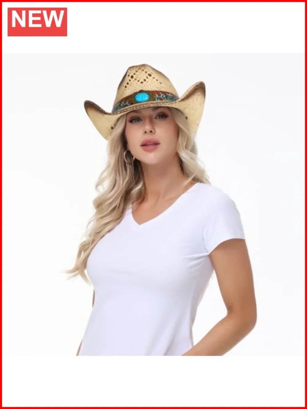 Womens Cowboy Hat Straw Wide Brim Shapeable Western Cowgirl Sun Protection